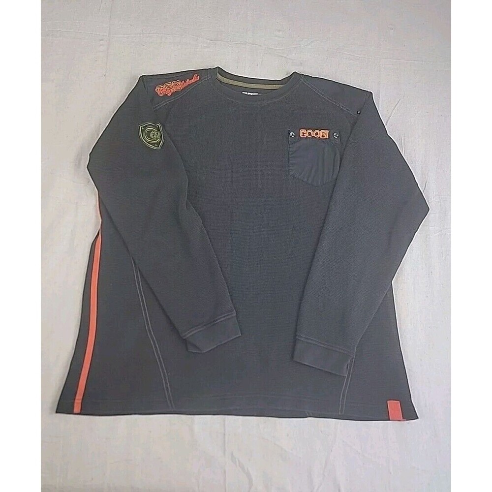 Coogi Australia Thermal Shirt Mens XXL Black Waffle Knit Embroidered Streetwear‎